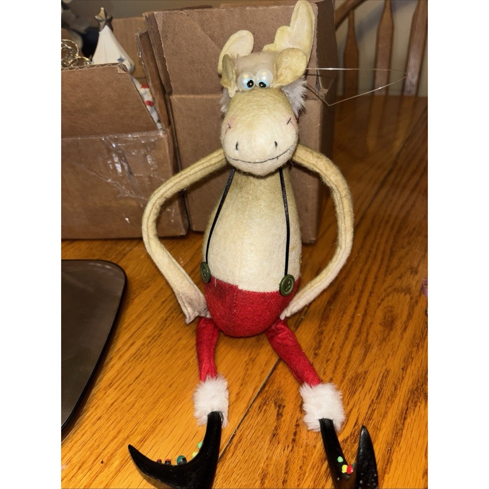 VNTG JC Penny Plush Moose Ornament Tree Holiday Wearing Boots Christmas Decor